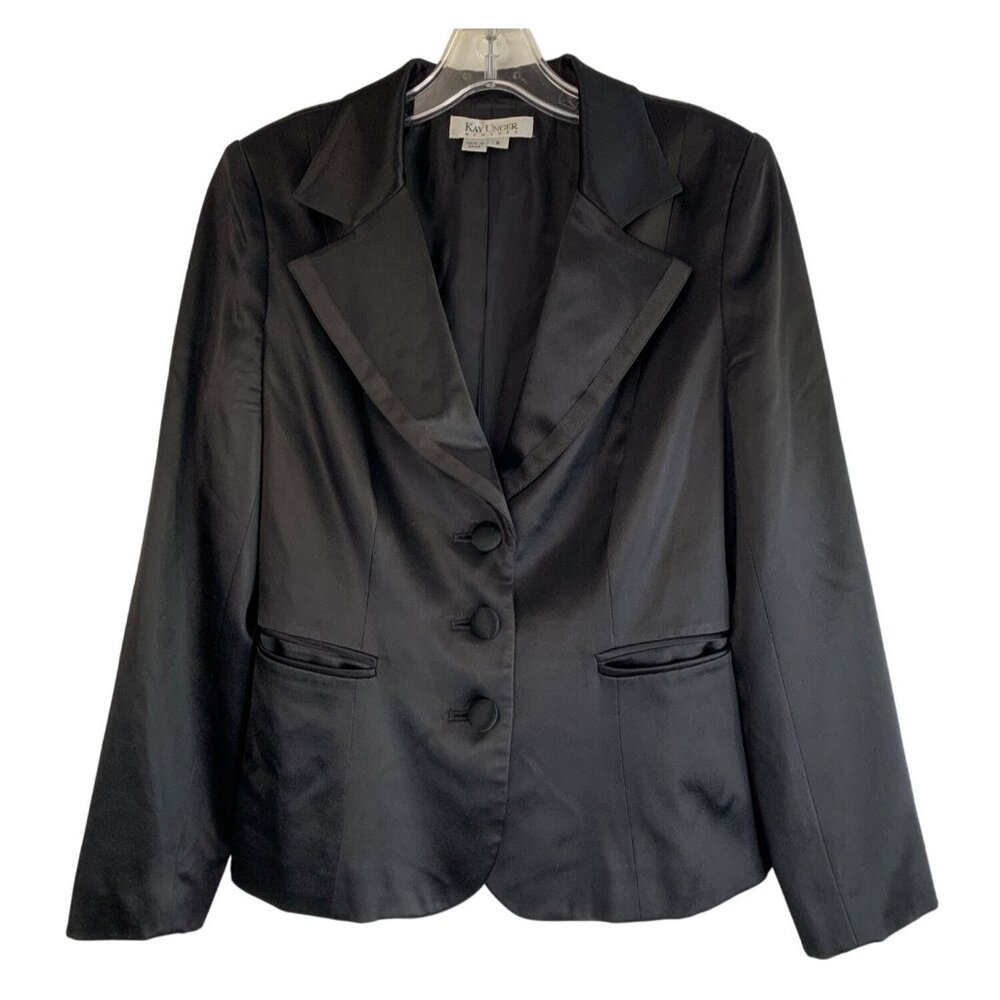 Kay Unger New York Womens Black Satin Silk Tux Blazer Size 6